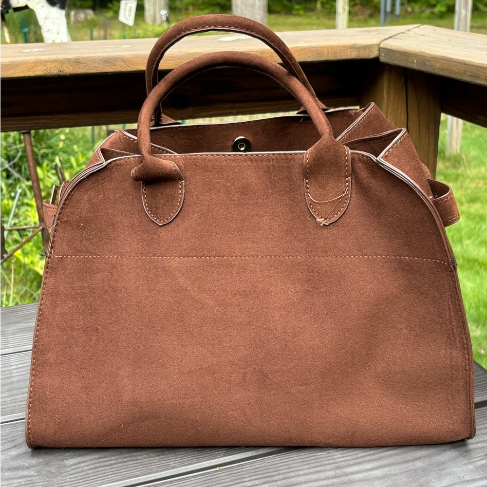 Chic Brown Suede Satchel Bag - Large